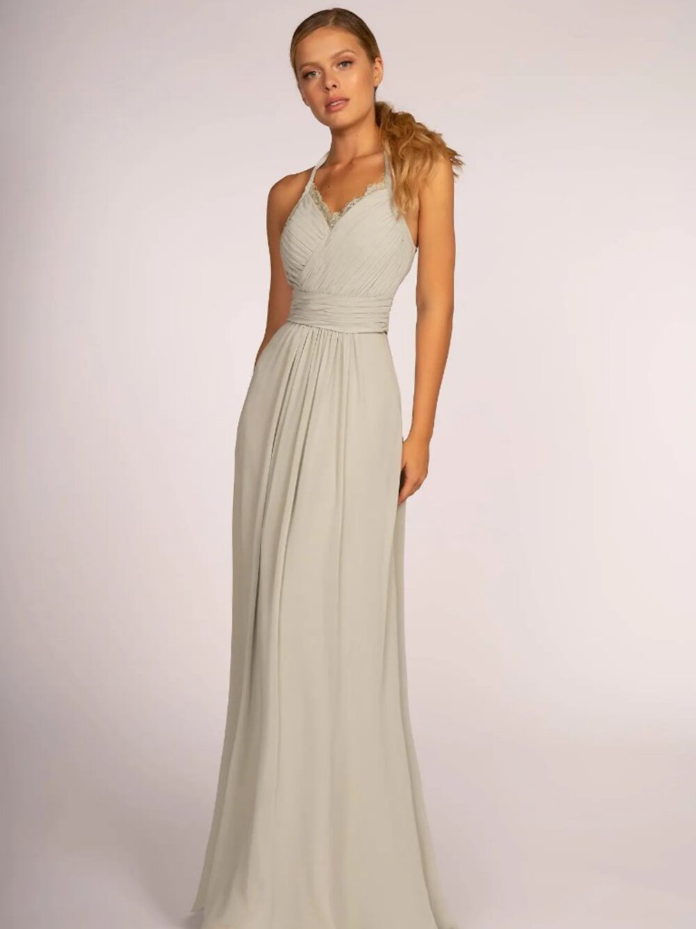 NEW SAGE Chiffon Halter Bridesmaid Dress Floor Length GL2606